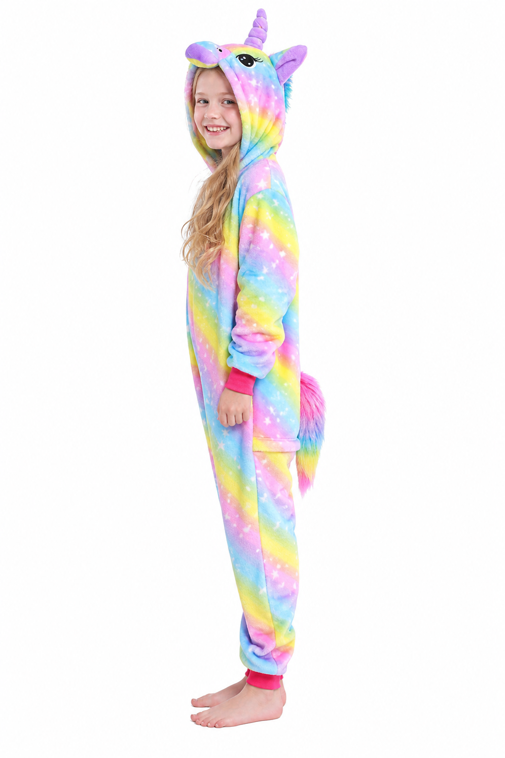 Kids' Hooded Bright Rainbow Star Unicorn Kigurumi Pajama Onesie