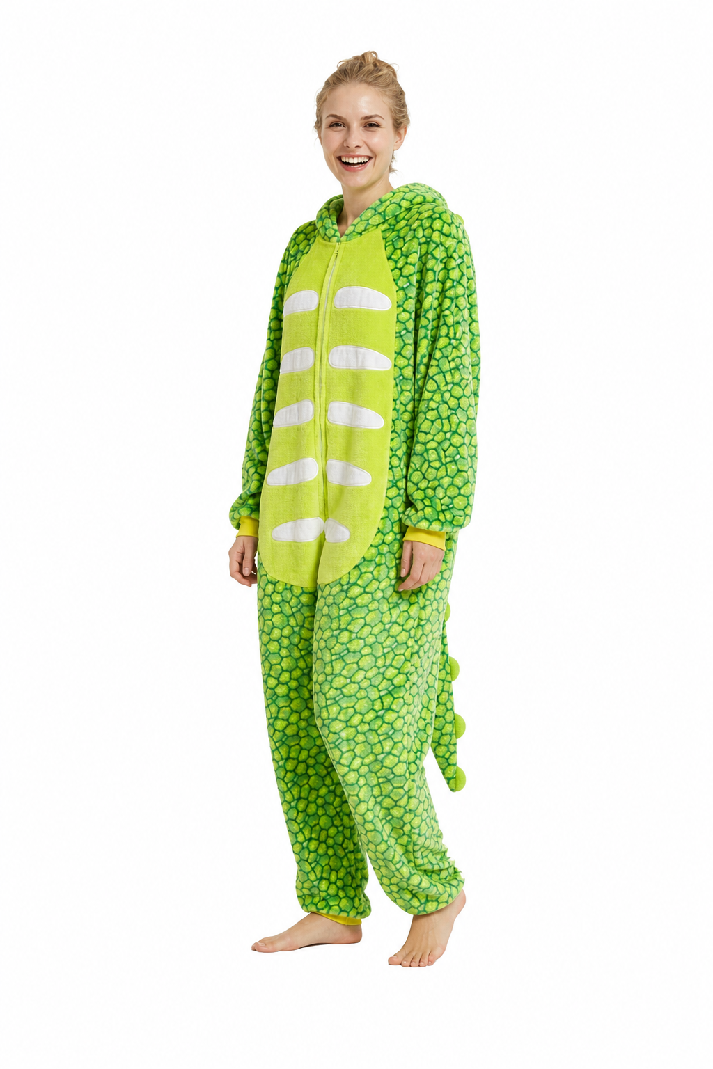 Adult Hooded Vibrant Green Scaled Dinosaur Kigurumi Onesie