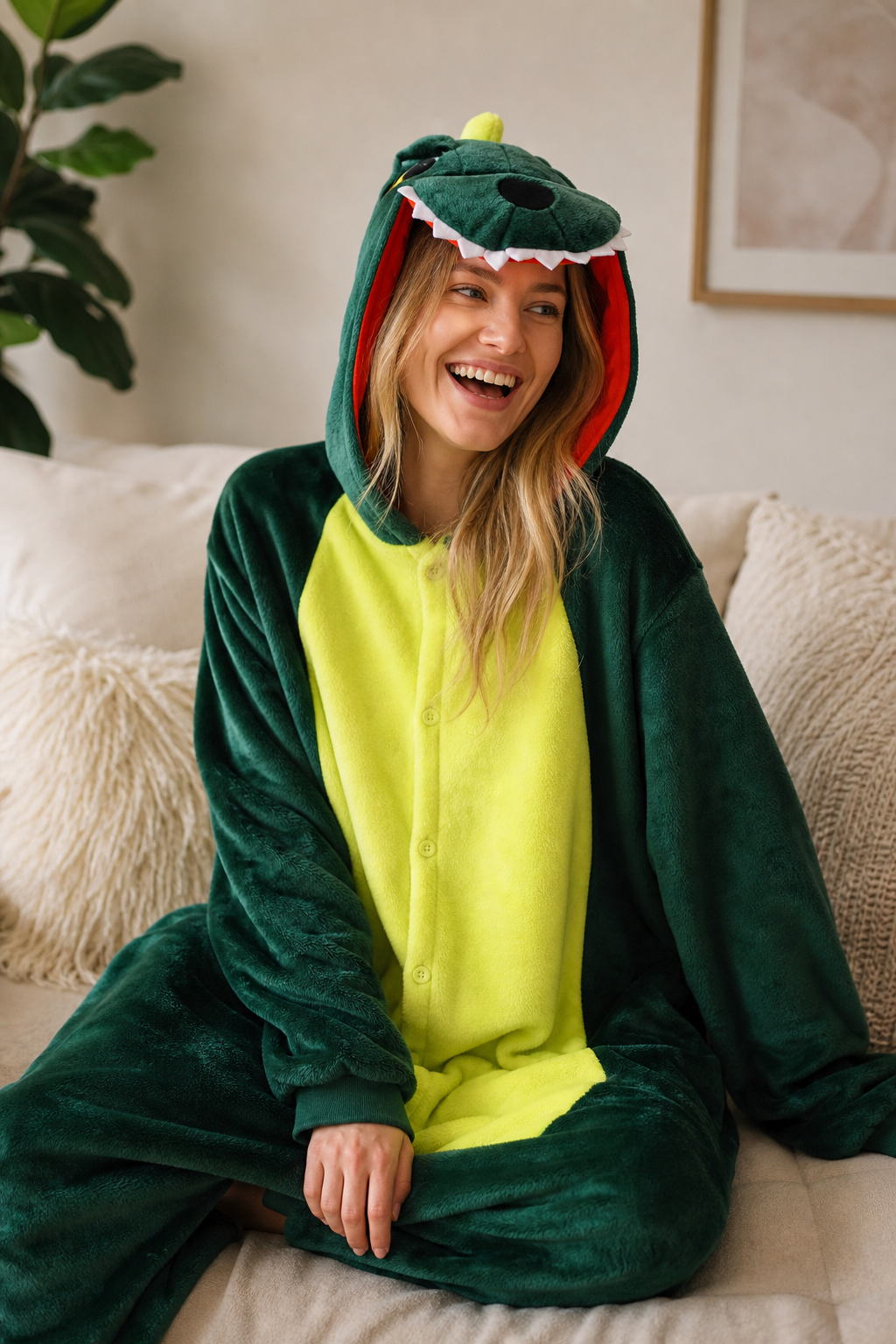 Adult Hooded Dark Green Dinosaur Kigurumi Onesie