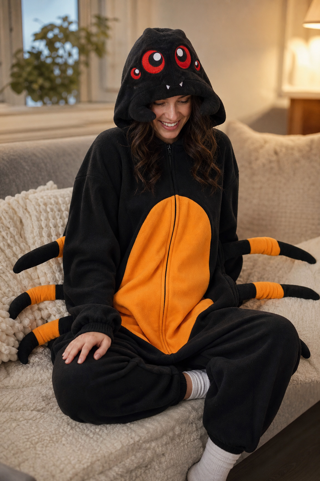 Adult Black and Orange Spider Kigurumi with Attached Legs