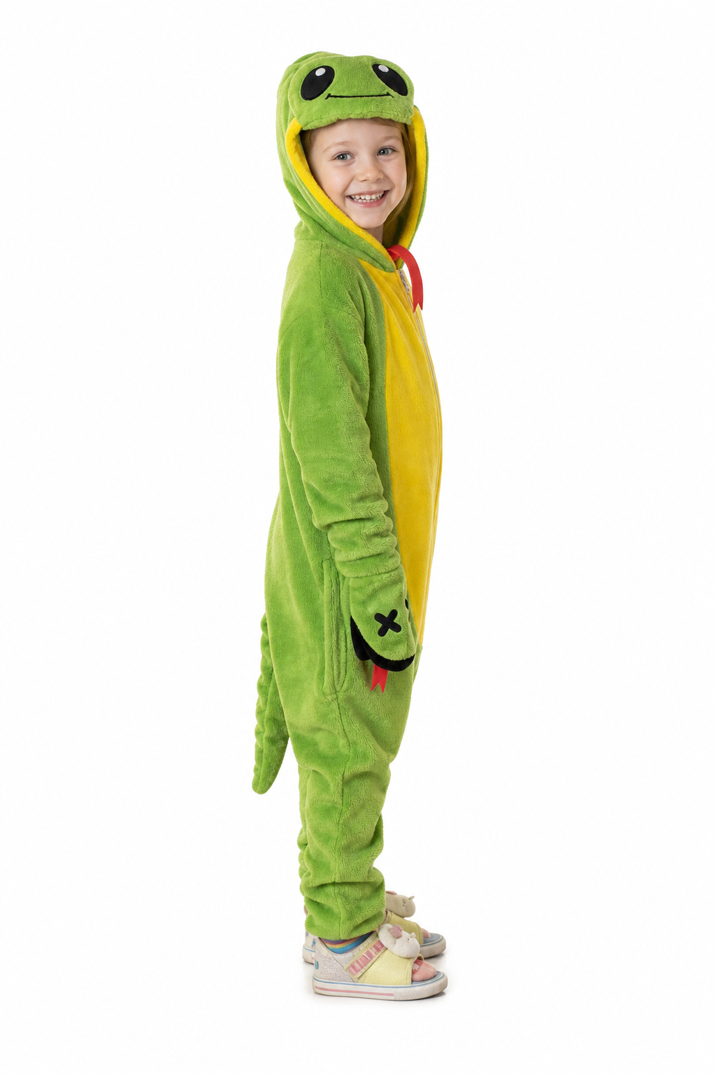 Kids' Hooded Green and Yellow Snake Kigurumi Pajama Onesie