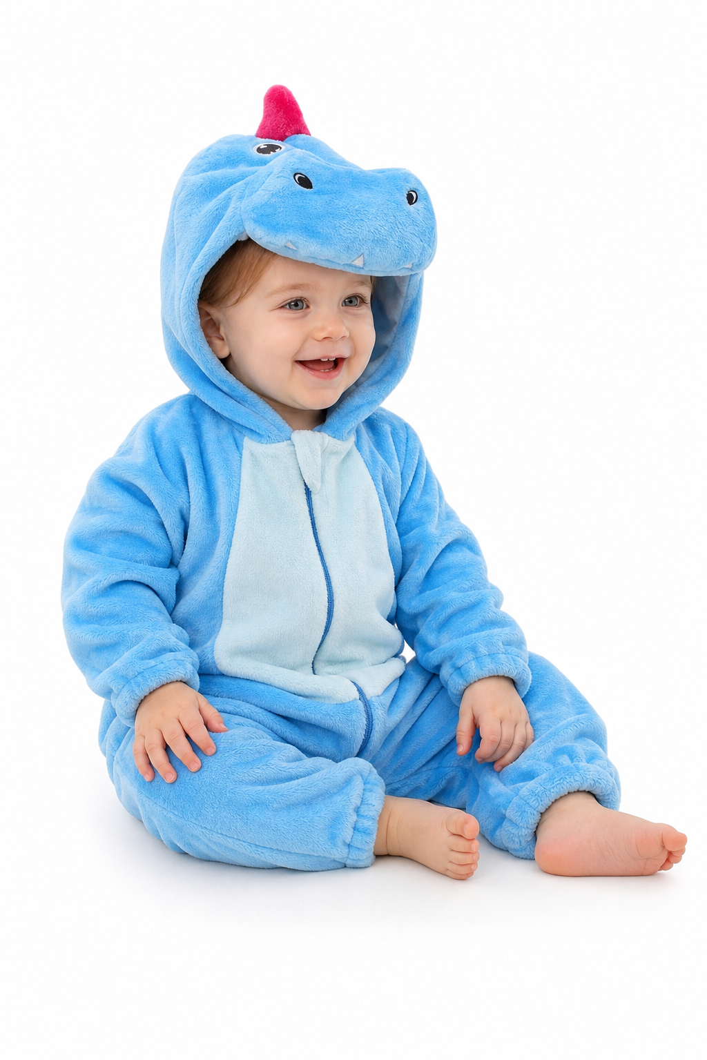 Bright Blue Plush Dinosaur Baby Kigurumi Onesie