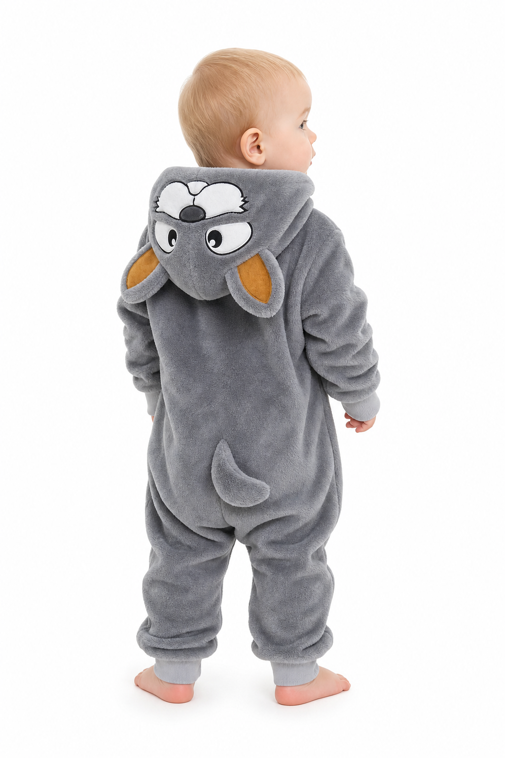 Cute Gray Plush Animal Hooded Baby Kigurumi Onesie
