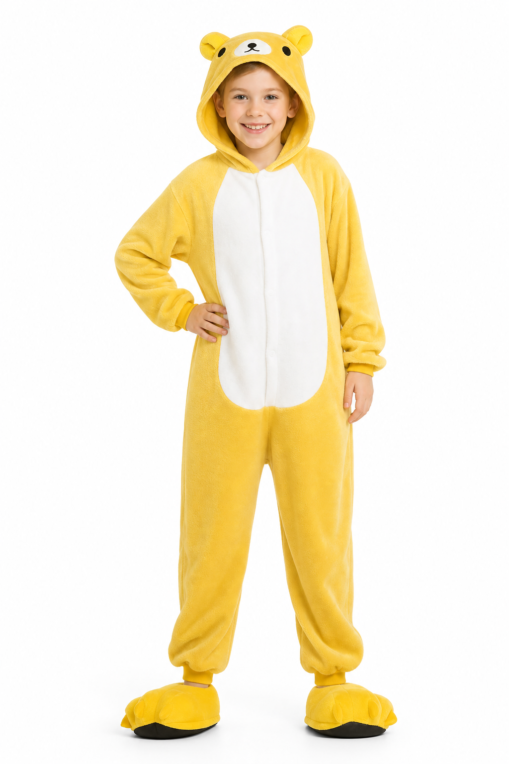 Kids' Hooded Golden Yellow Bear Kigurumi Onesie