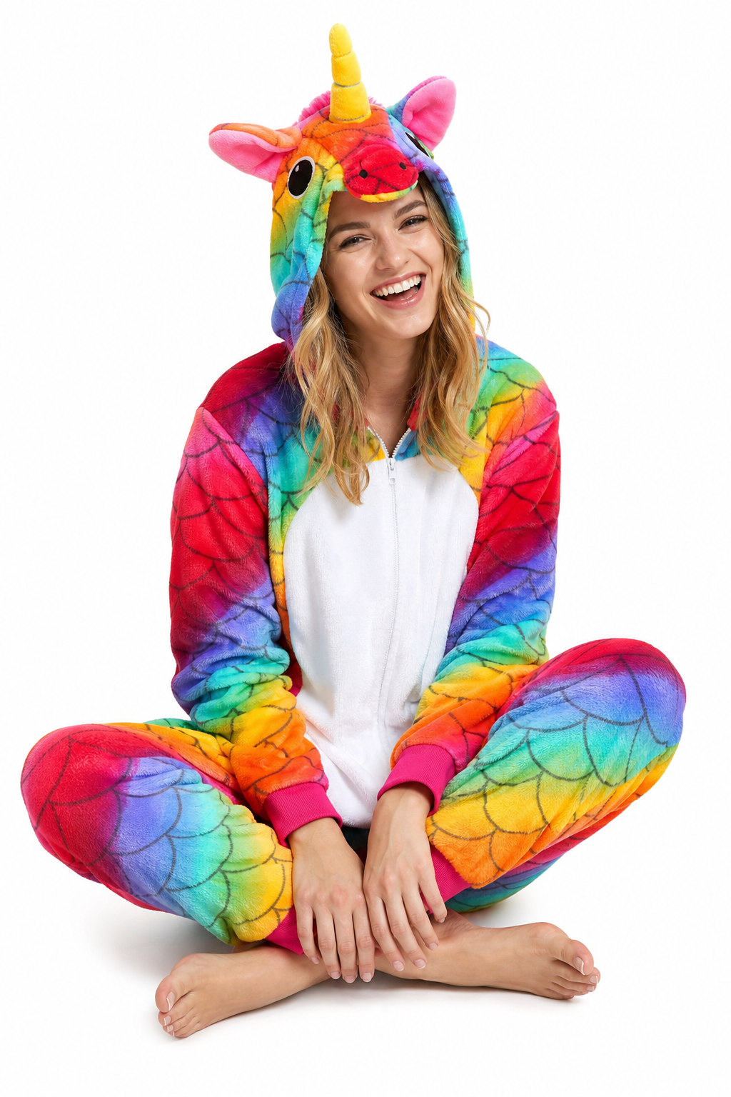 Adult Hooded Rainbow Scale Unicorn Kigurumi Onesie