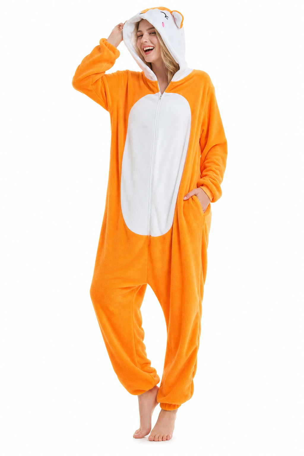 Adult Hooded Blushing Orange Fox Kigurumi Onesie