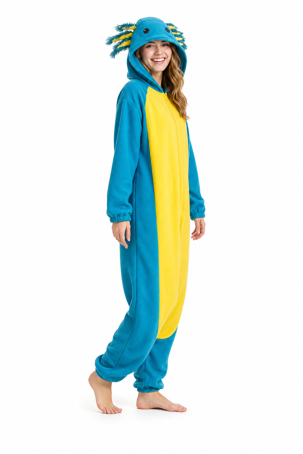 Adult Blue and Yellow Axolotl Fleece Kigurumi