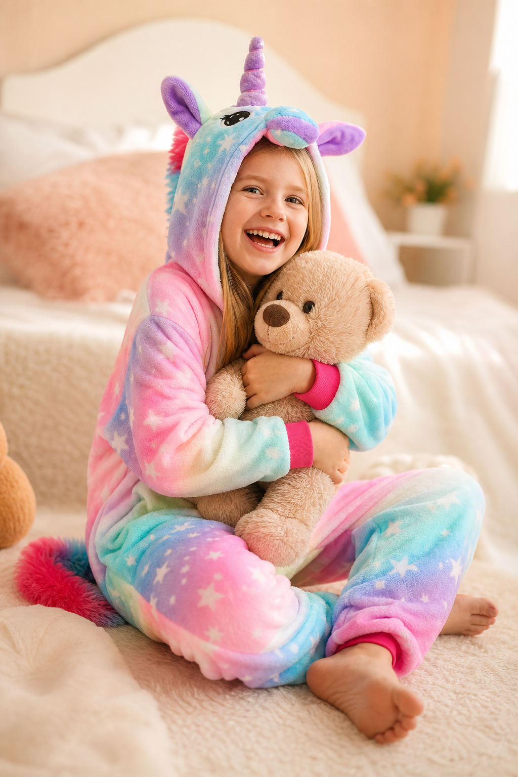 Kids' Hooded Pastel Gradient Star Unicorn Kigurumi Pajama Onesie