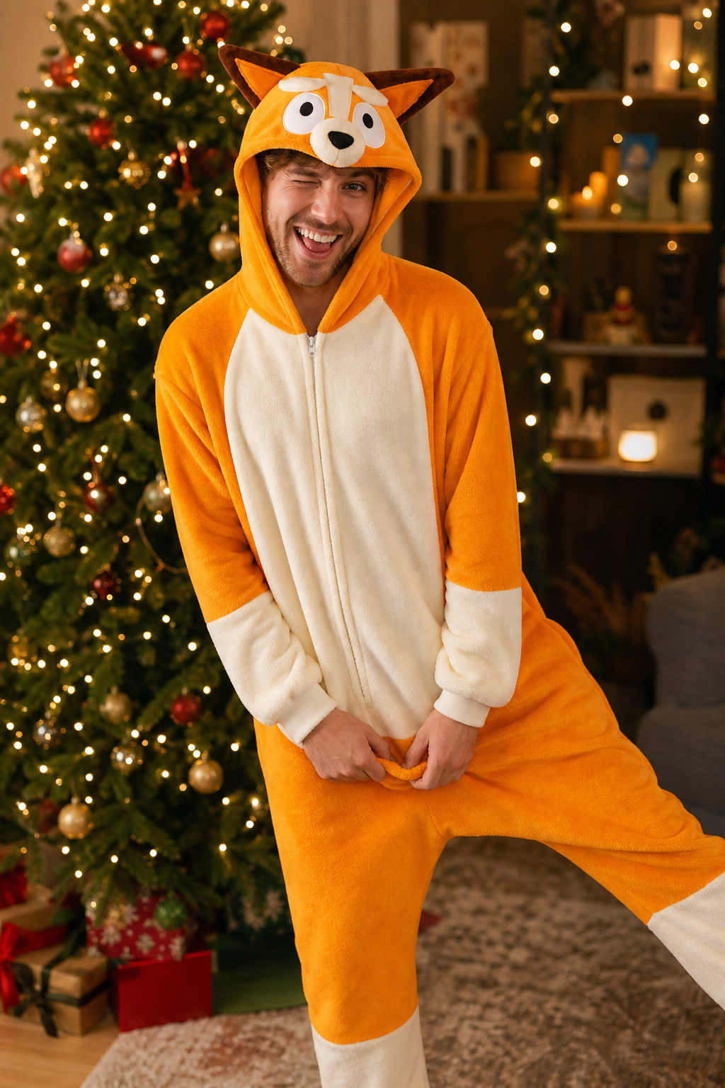 Adult Hooded Tan Orange Fox Kigurumi Onesie