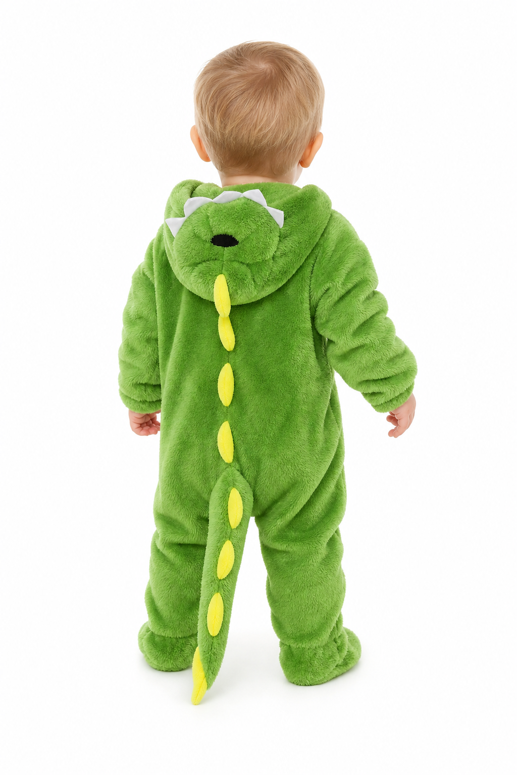 Green Plush Hooded Dinosaur Baby Kigurumi Onesie with Feet