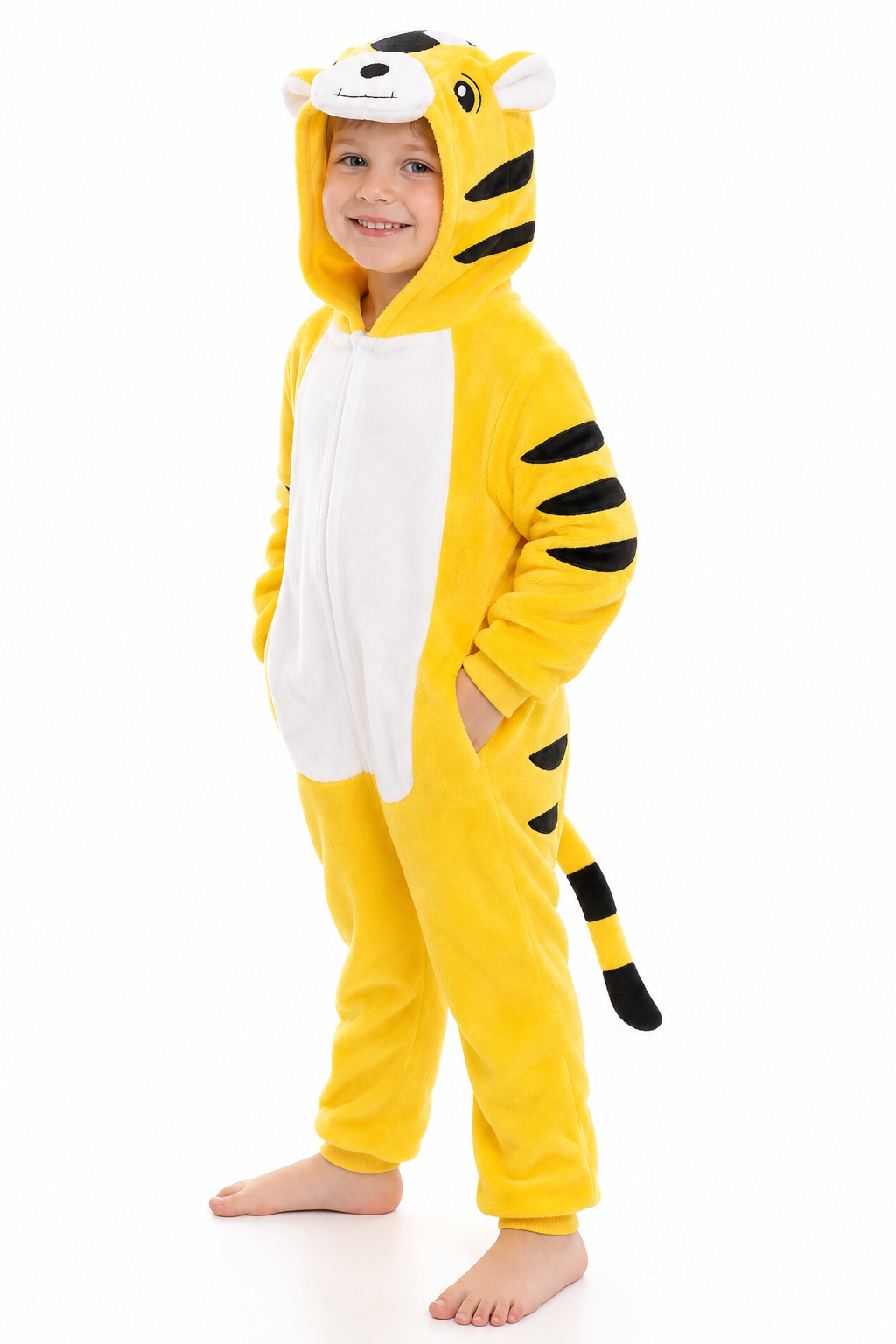 Kids' Hooded Golden Tiger Kigurumi Pajama Onesie