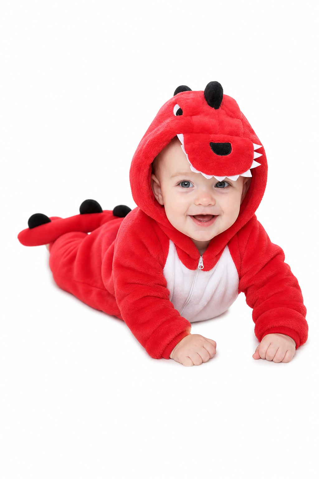 Baby Red Plush Dinosaur Hooded Onesie