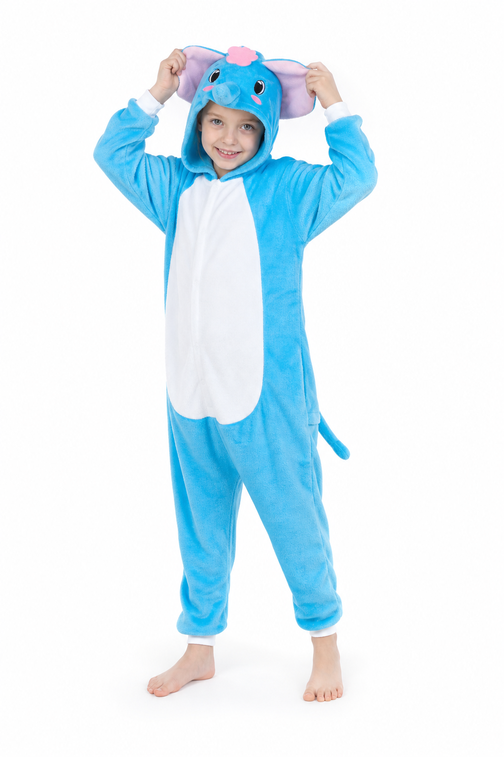 Kids' Hooded Blue Elephant Kigurumi Costume Onesie