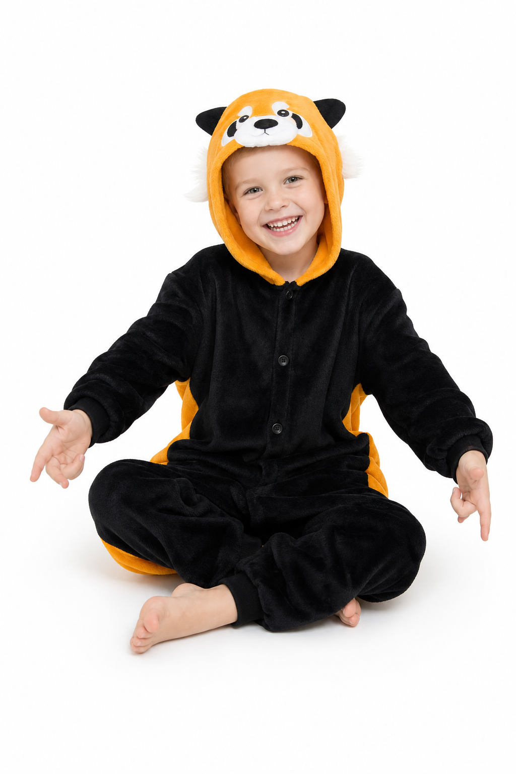 Kids' Hooded Black and Orange Red Panda Kigurumi Onesie