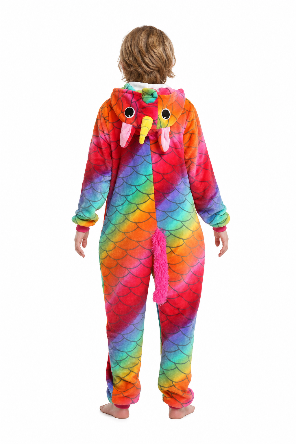 Kids' Hooded Rainbow Scale Unicorn Plush Kigurumi Onesie