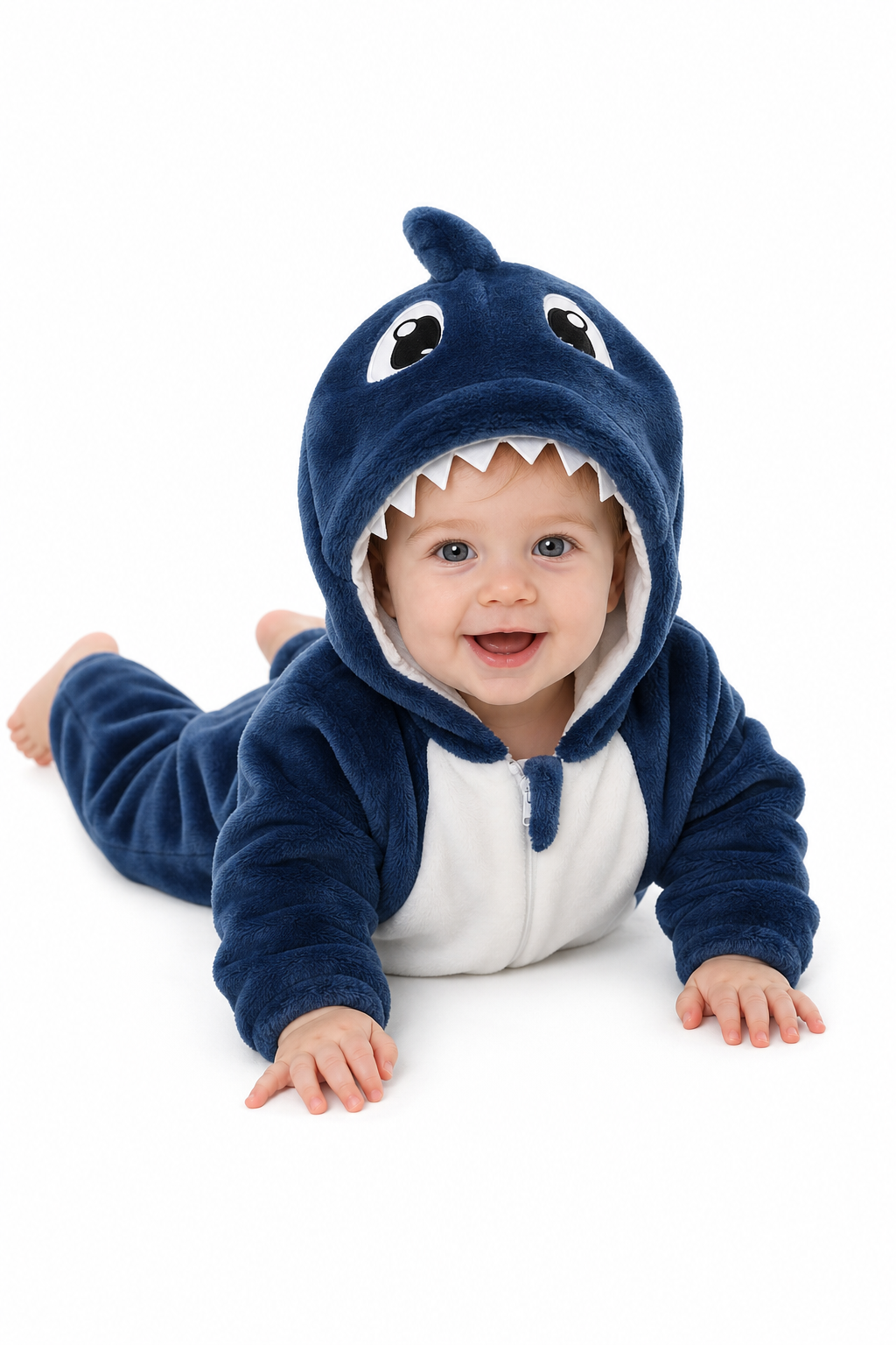 Cozy Blue Baby Plush Shark Kigurumi Onesie