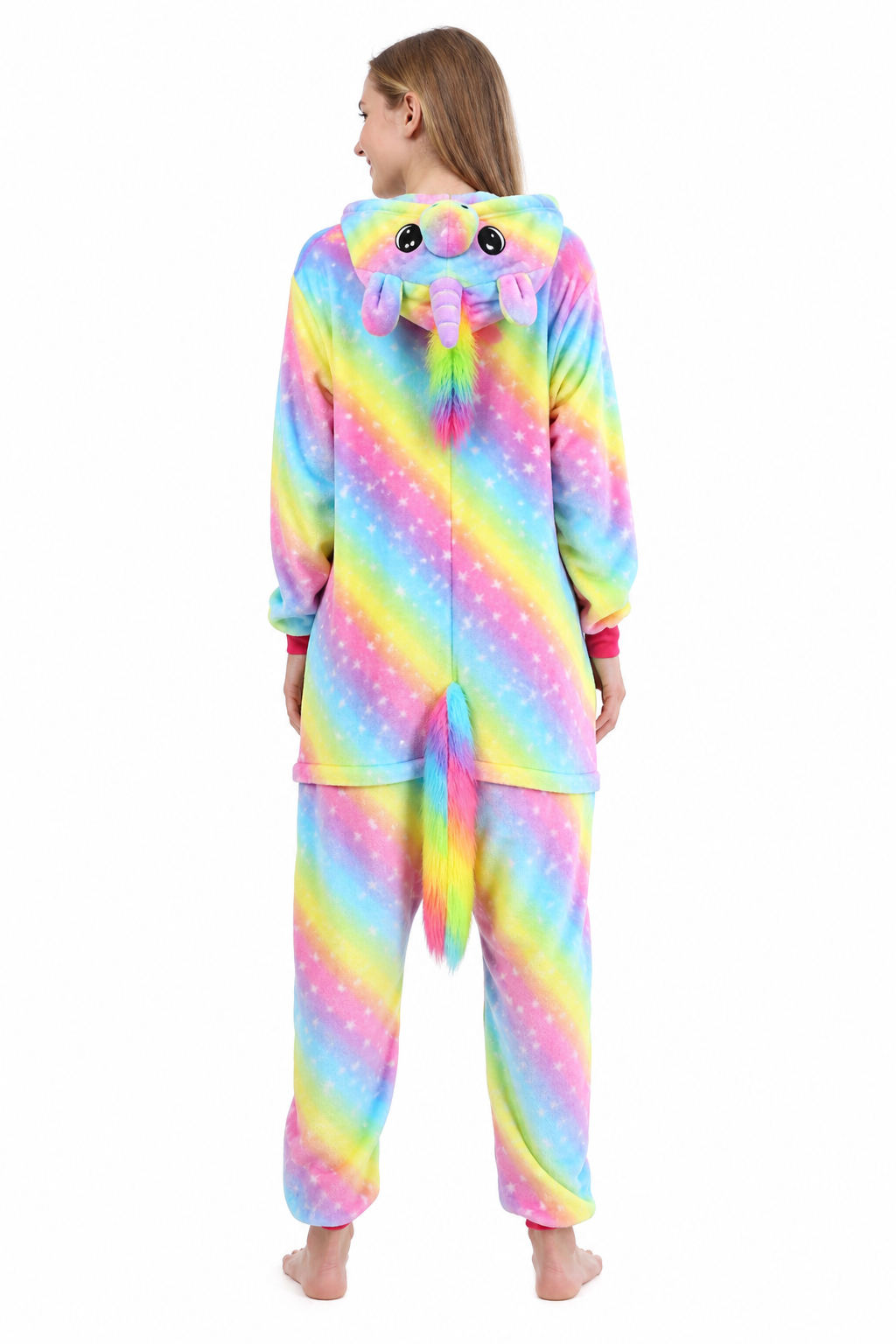 Adult Hooded Multicolor Rainbow Star Unicorn Kigurumi Onesie
