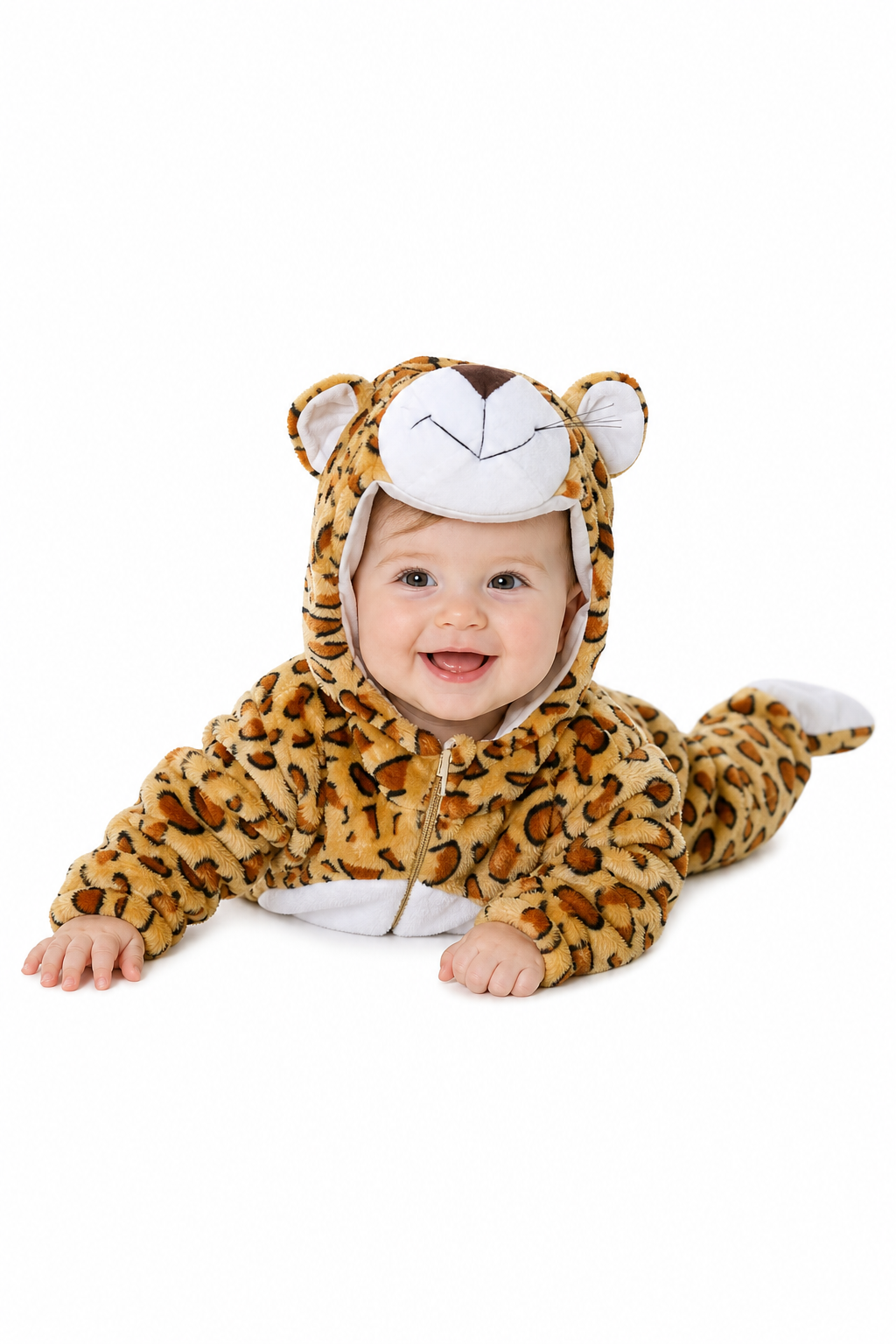 Baby Plush Leopard Animal Onesie with Hood