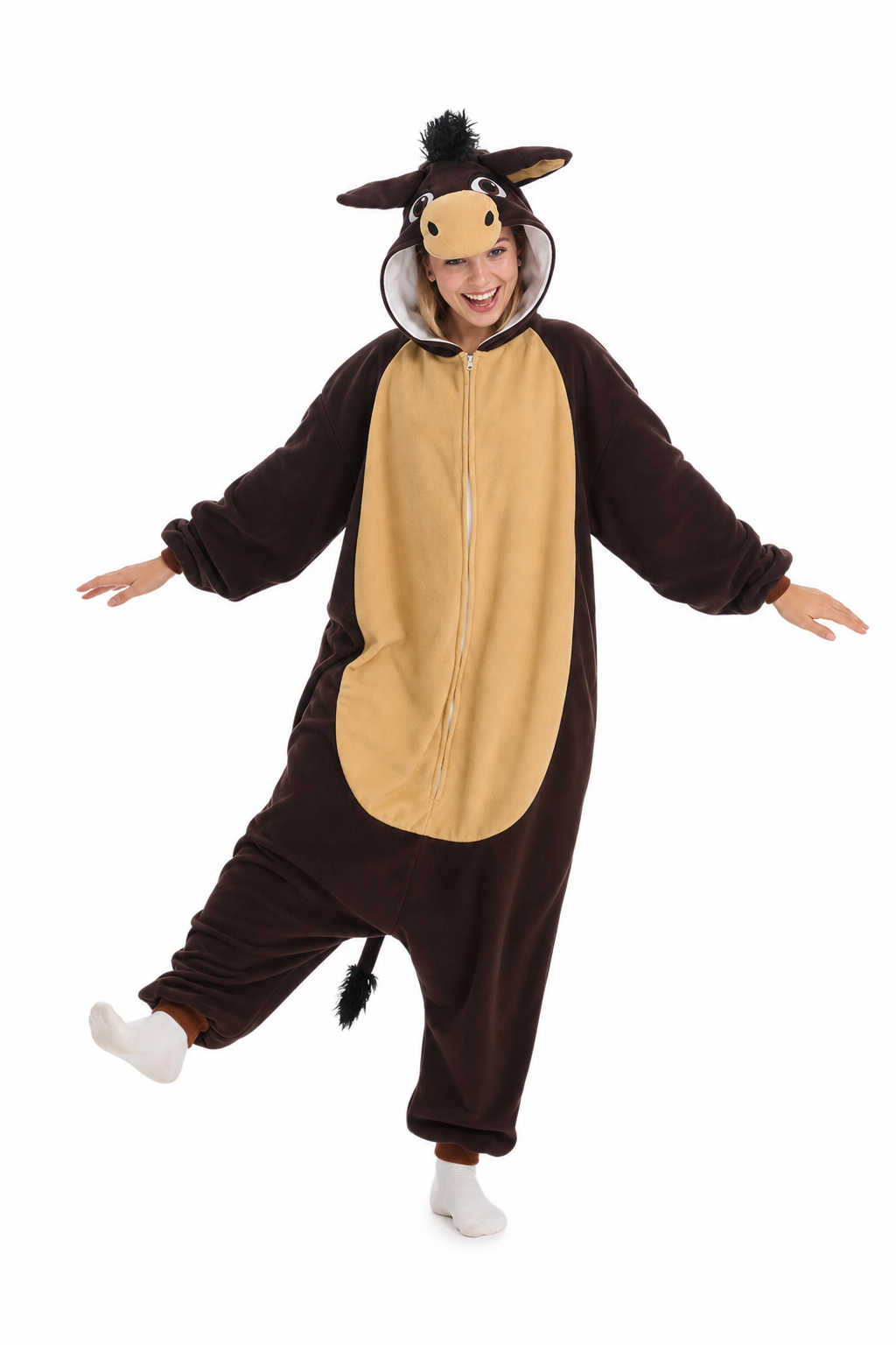 Adult Plush Brown Donkey Onesie Costume