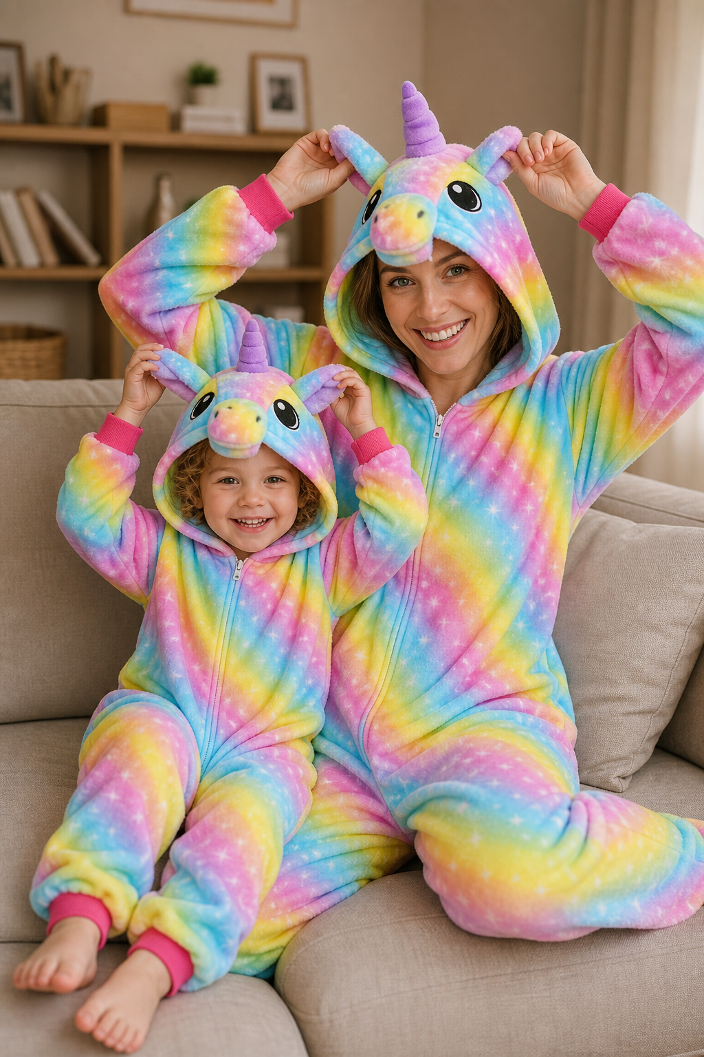 Adult Hooded Bright Rainbow Stripe Unicorn Kigurumi Onesie