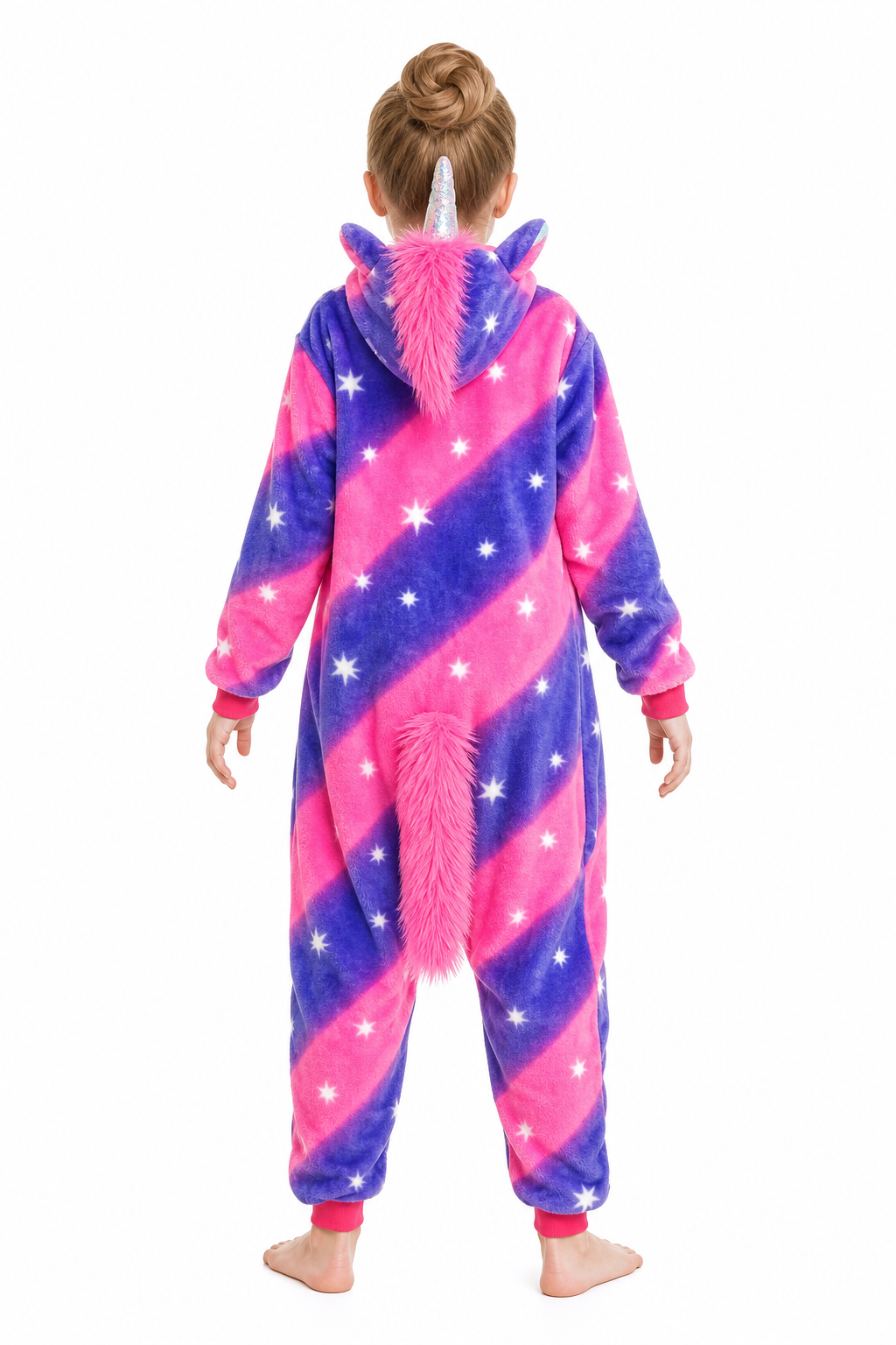 Kids' Hooded Pink and Indigo Star Unicorn Kigurumi Pajama Onesie