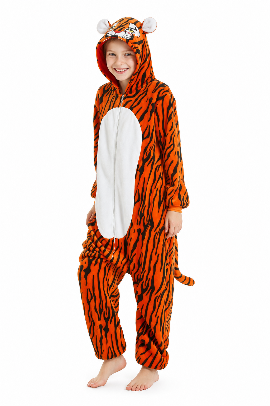 Kids' Plush Orange Tiger Kigurumi