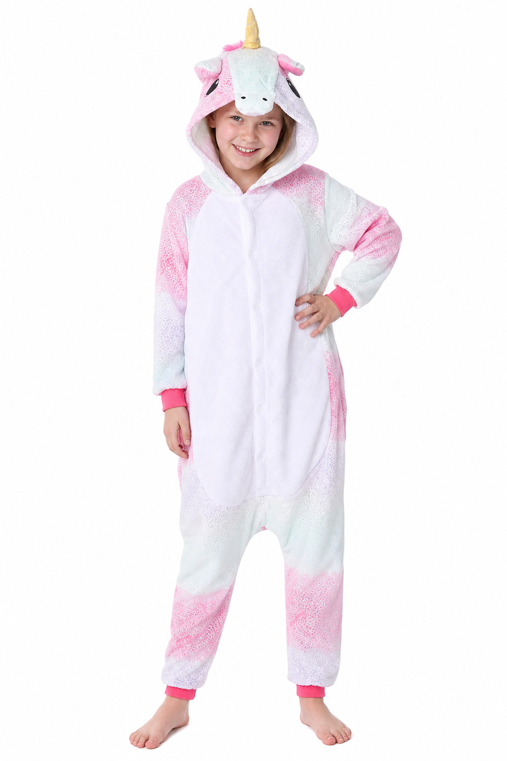 Kids' Hooded Pink and Mint Gradient Unicorn Plush Kigurumi Onesie