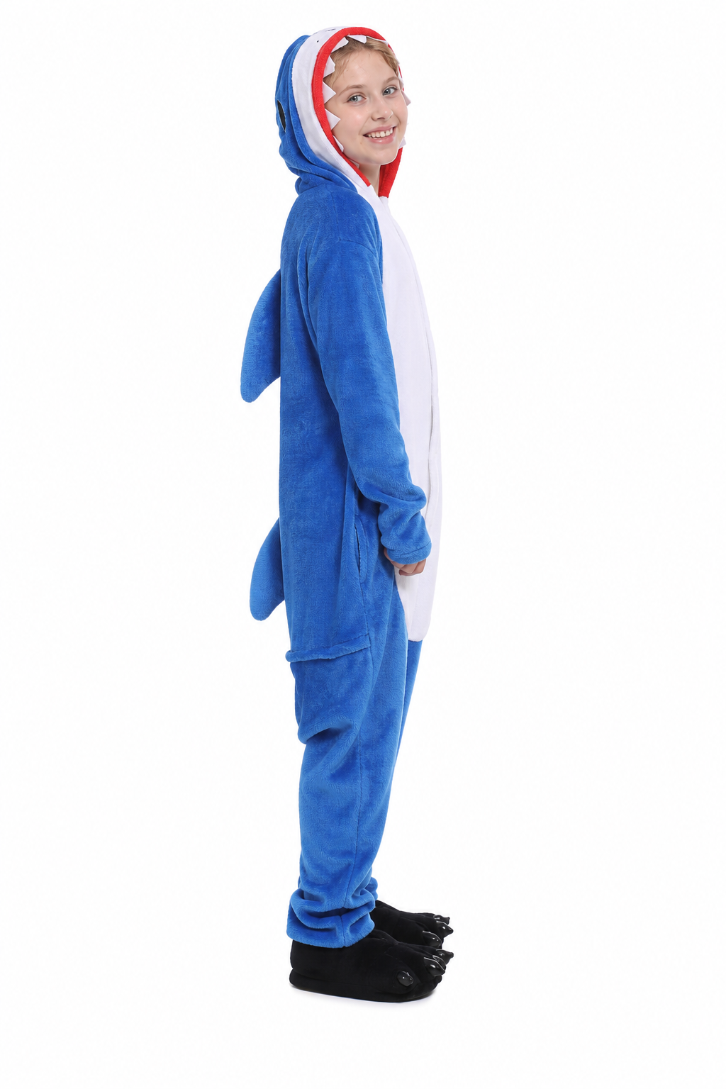 Kids' Hooded Blue Shark Kigurumi Costume Onesie