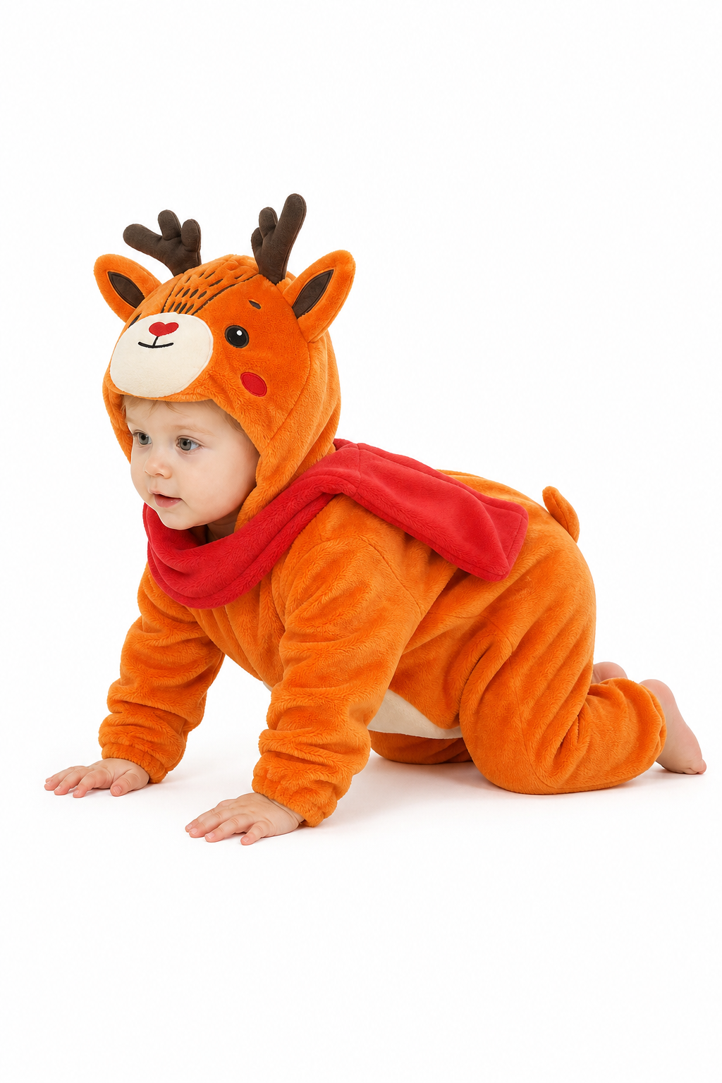 Cute Baby Plush Reindeer Kigurumi Onesie with Scarf