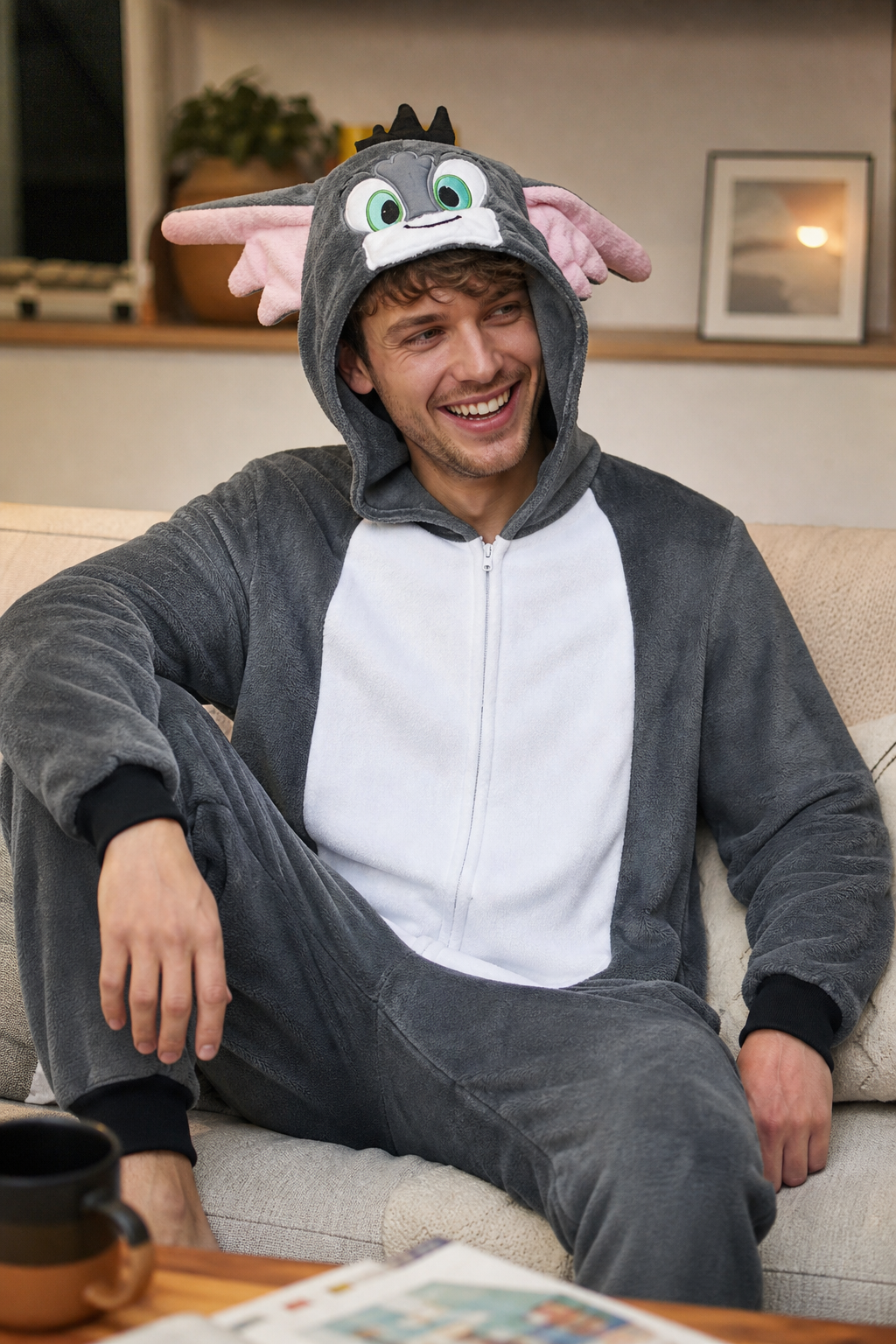 Adult Hooded Grey Tom Cat Kigurumi Onesie