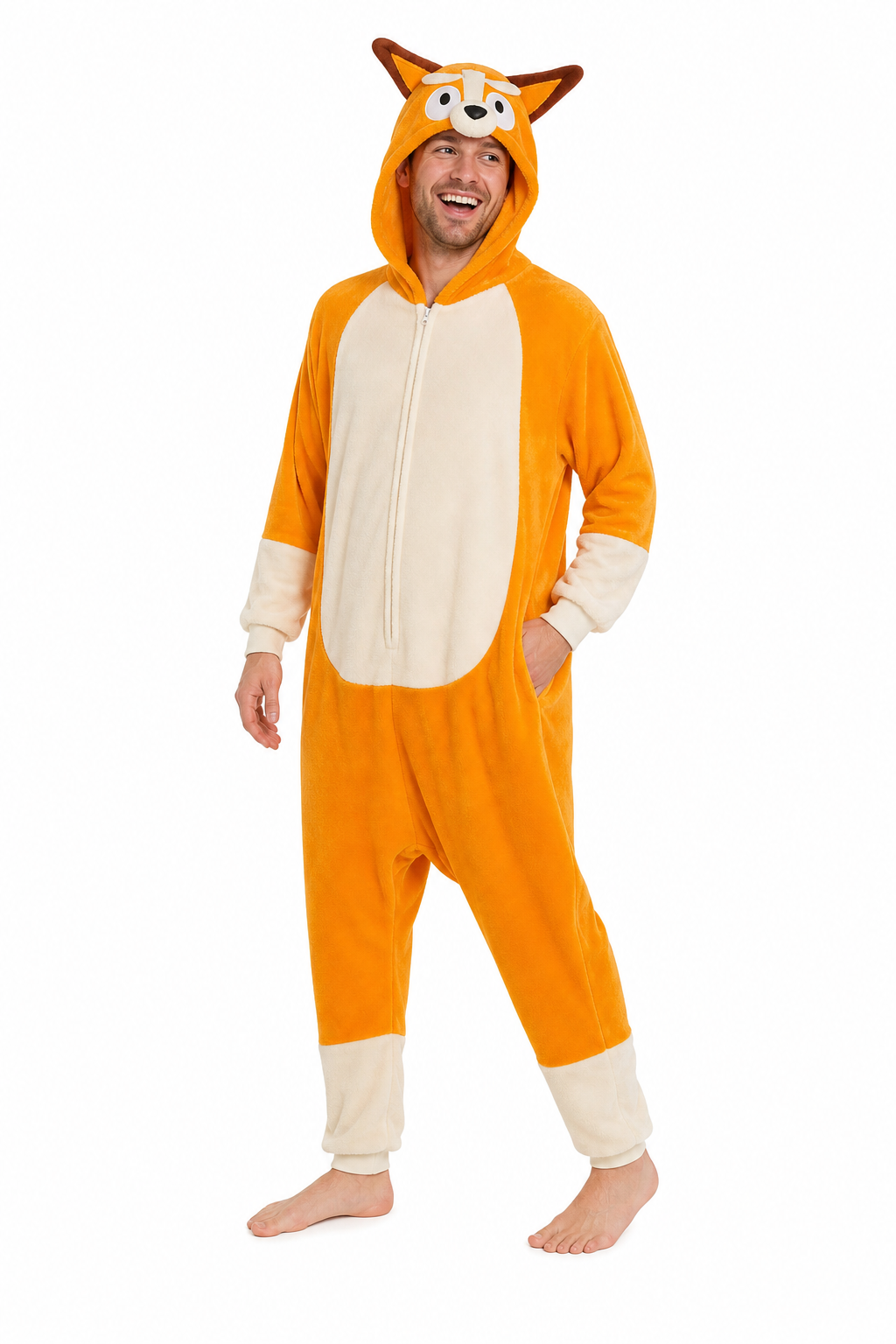 Adult Hooded Tan Orange Fox Kigurumi Onesie
