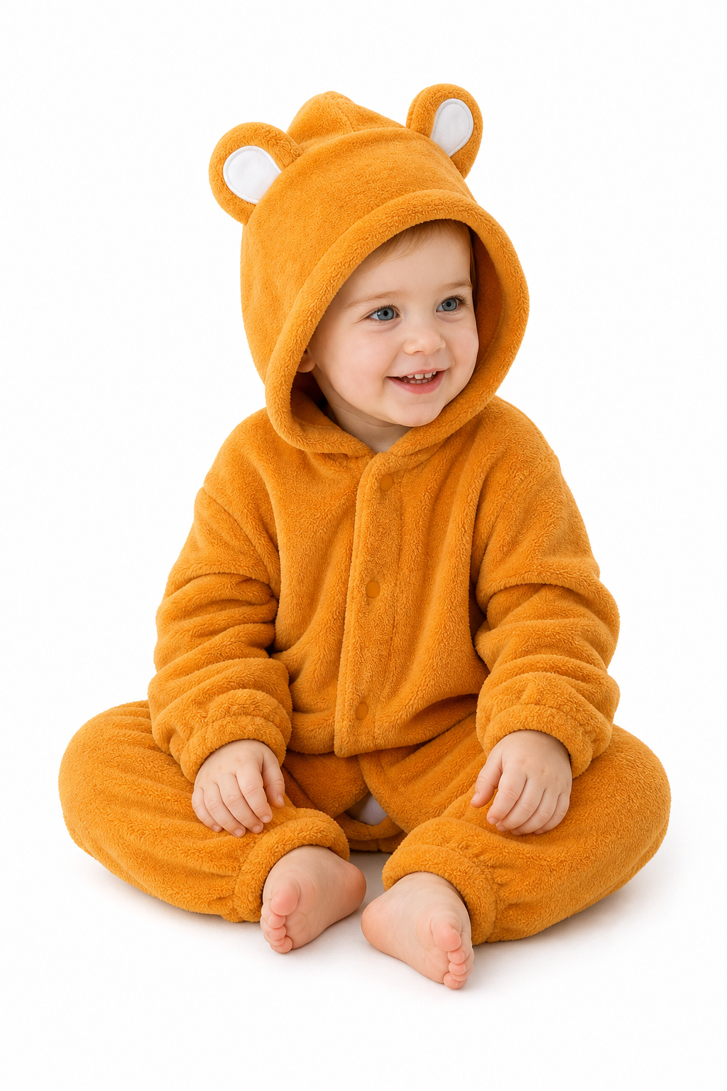Cozy Baby Orange Plush Bear Hooded Kigurumi Onesie