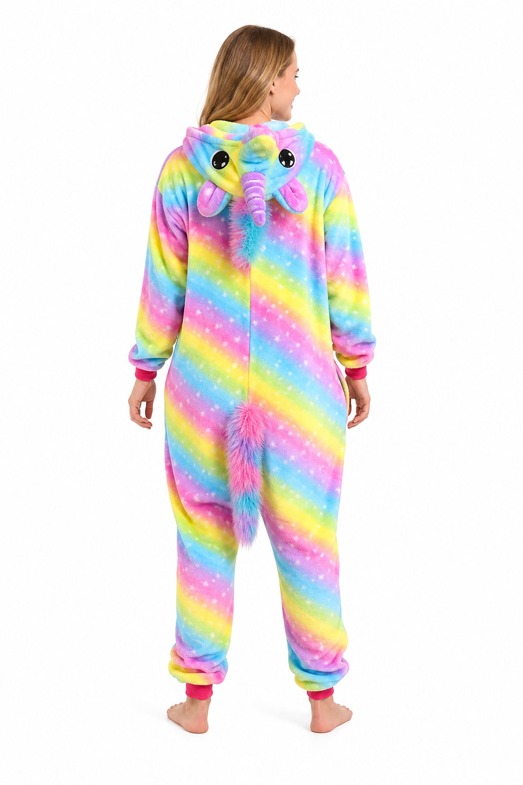 Adult Hooded Bright Rainbow Stripe Unicorn Kigurumi Onesie