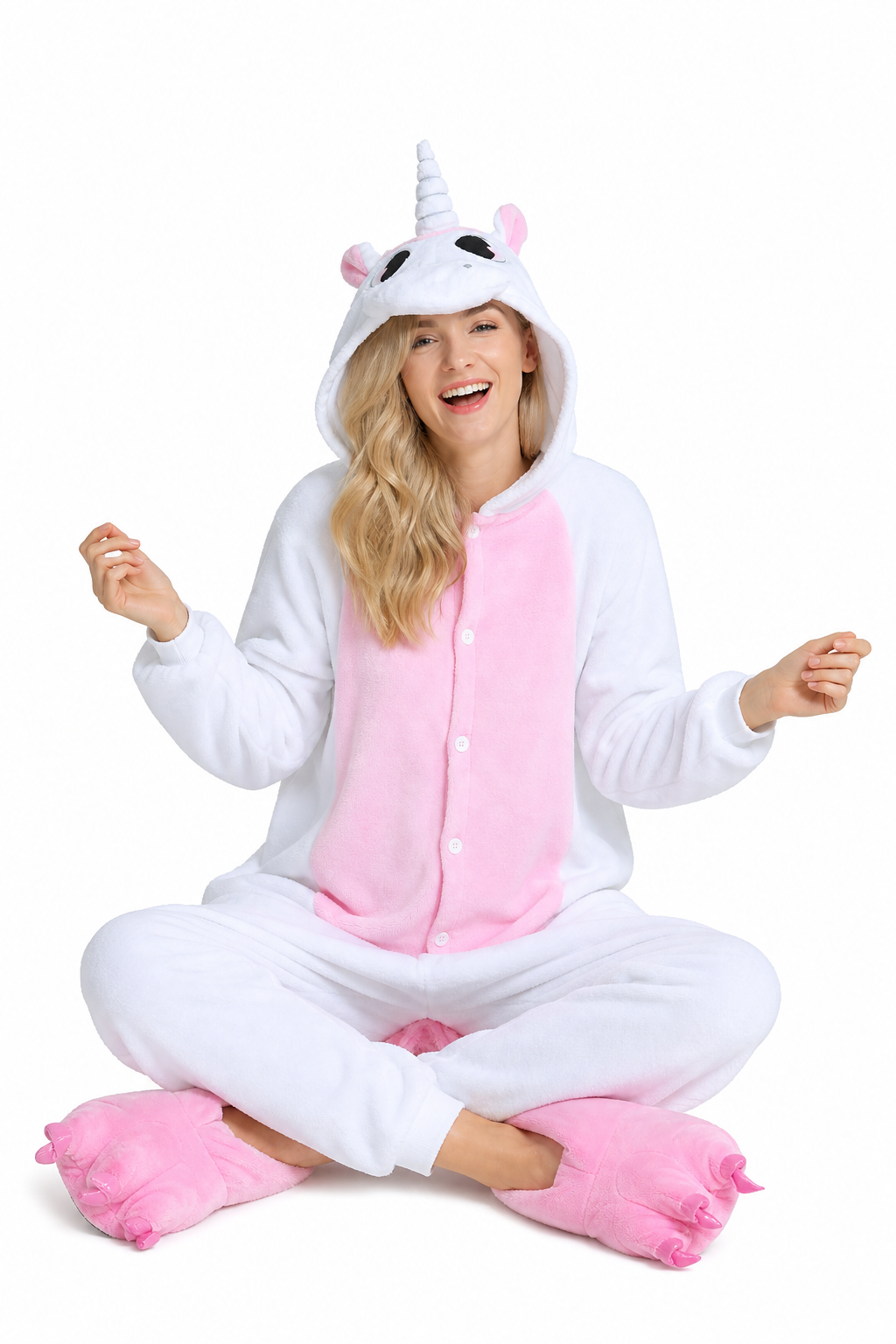 Adult Hooded White & Pastel Pink Unicorn Kigurumi Onesie