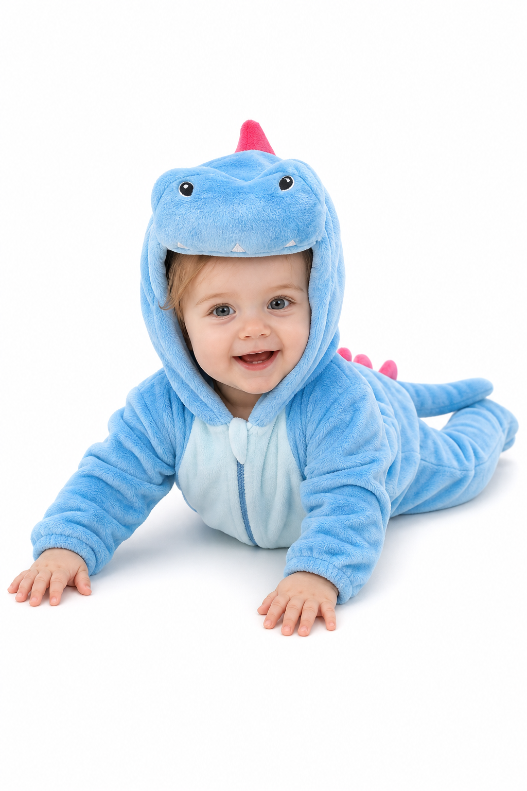 Bright Blue Plush Dinosaur Baby Kigurumi Onesie