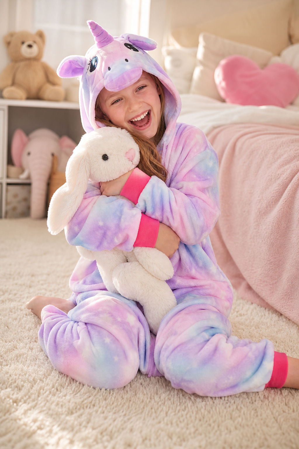 Kids' Hooded Pastel Galaxy Tie-Dye Unicorn Kigurumi Onesie