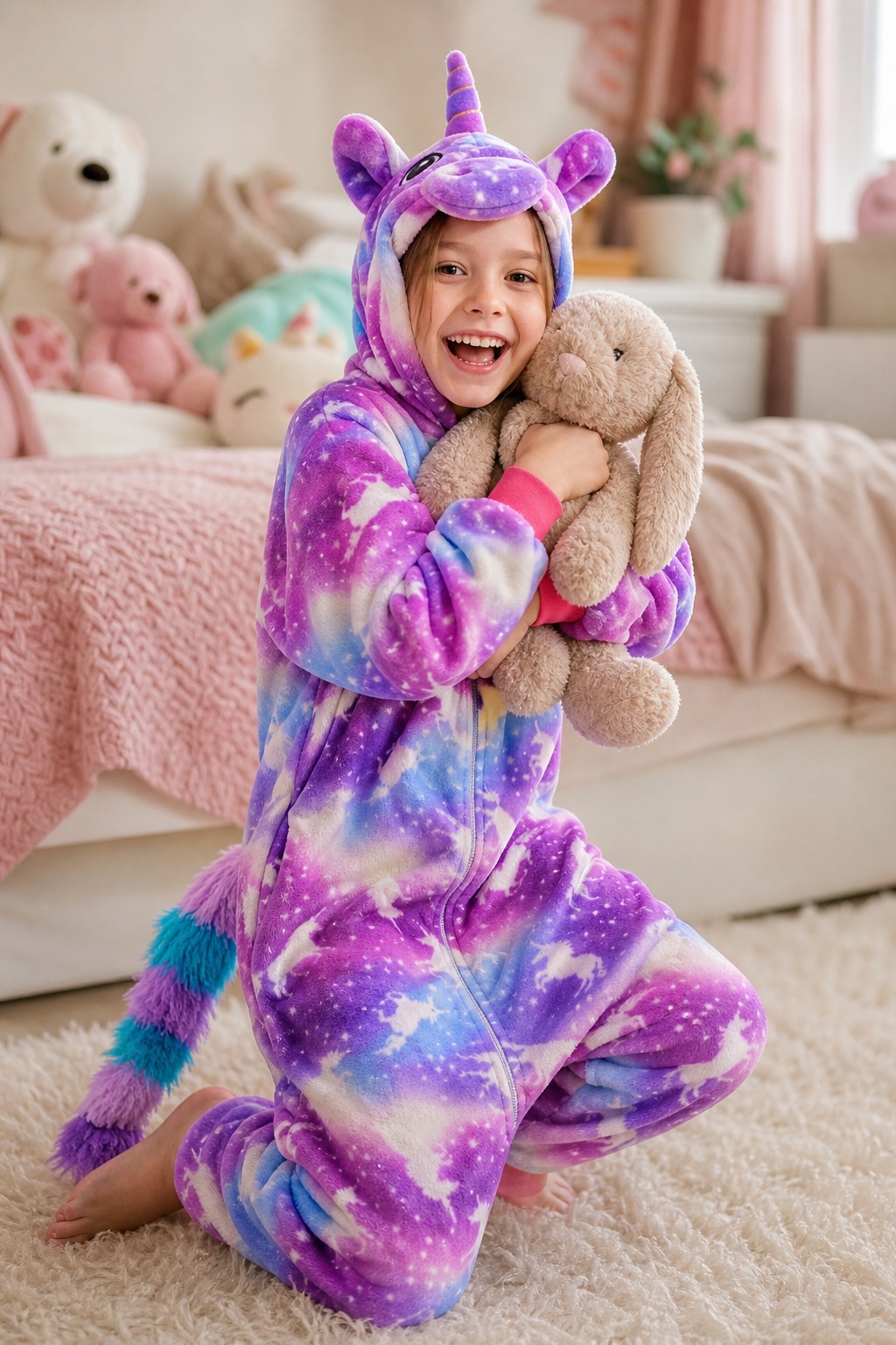 Kids' Hooded Pink and Purple Galaxy Unicorn Kigurumi Costume Onesie
