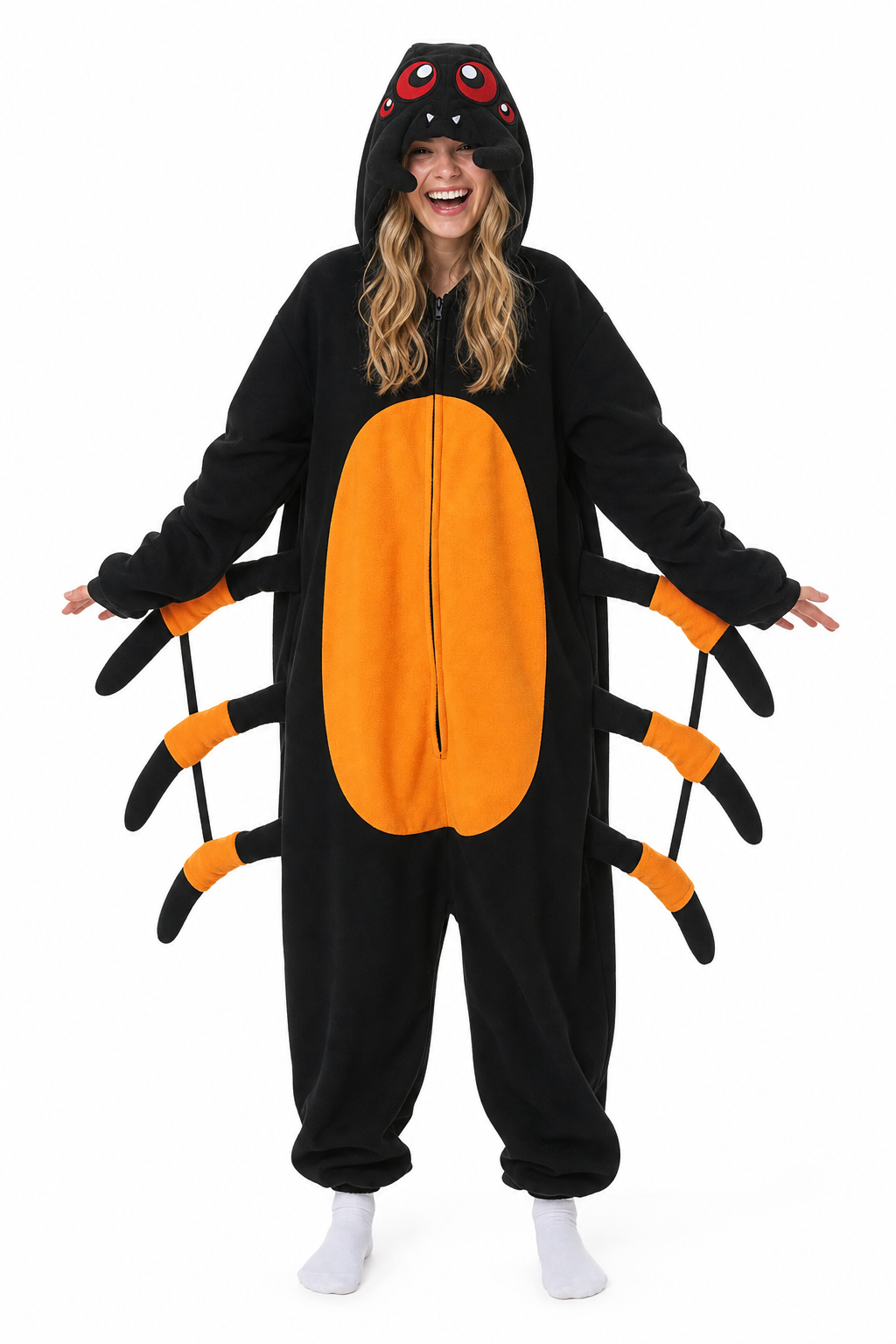 Adult Black and Orange Spider Kigurumi with Attached Legs