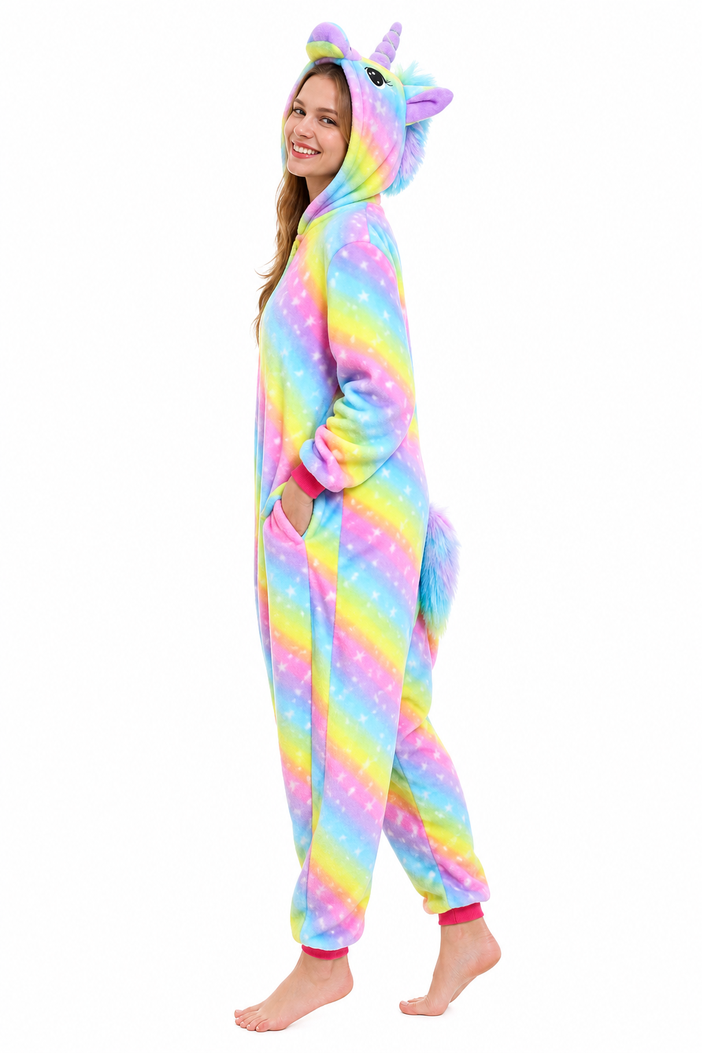 Adult Hooded Multicolor Rainbow Star Unicorn Kigurumi Onesie
