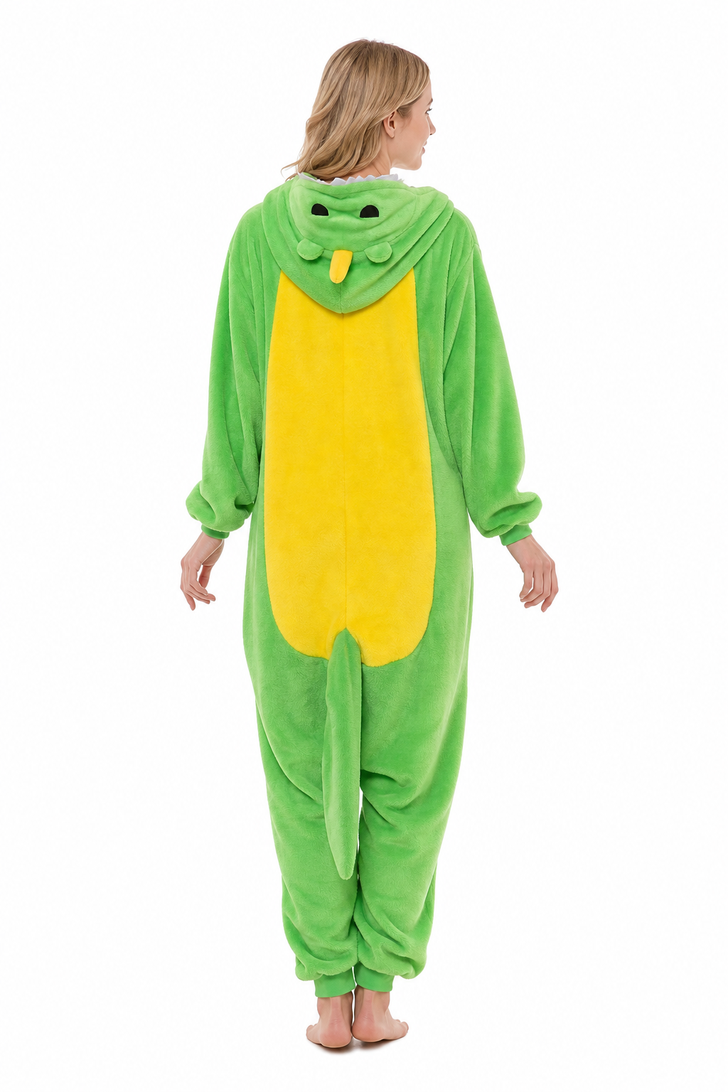 Adult Hooded Bright Green Dinosaur Kigurumi Onesie with Tail