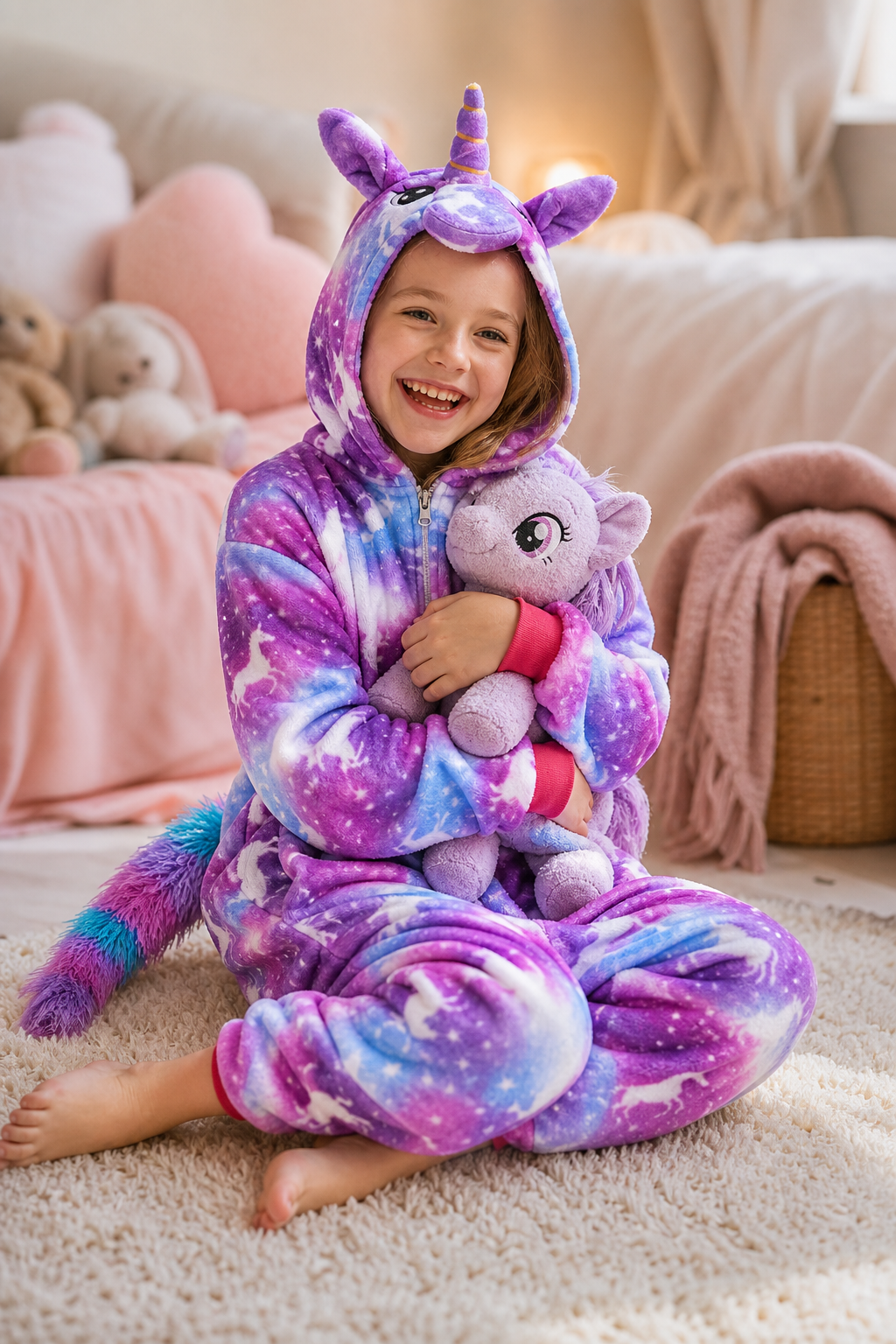 Kids' Hooded Blue and Purple Galaxy Unicorn Kigurumi Costume Onesie