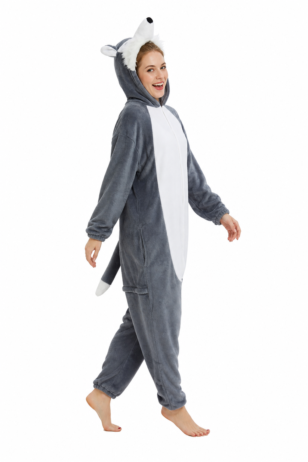 Adult Soft Grey Wolf Plush Kigurumi Onesie