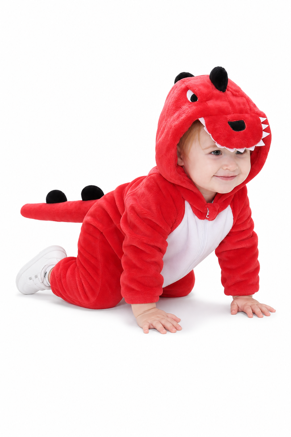 Baby Red Plush Dinosaur Hooded Onesie