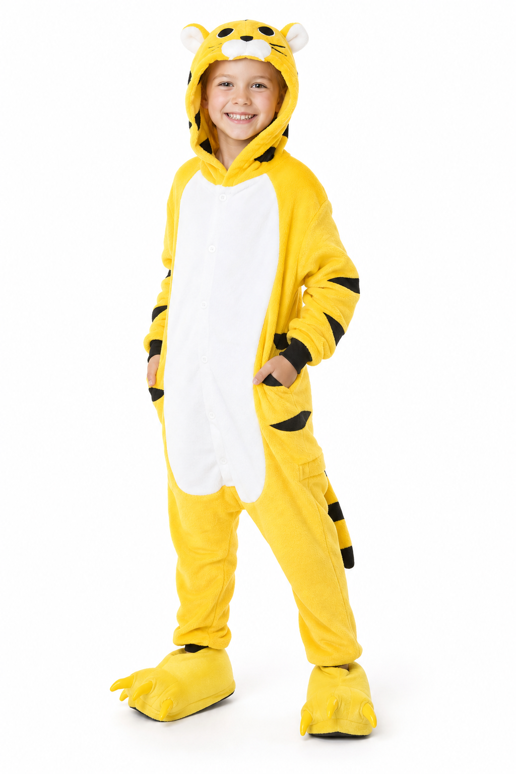 Kids' Hooded Yellow Tiger Kigurumi Onesie
