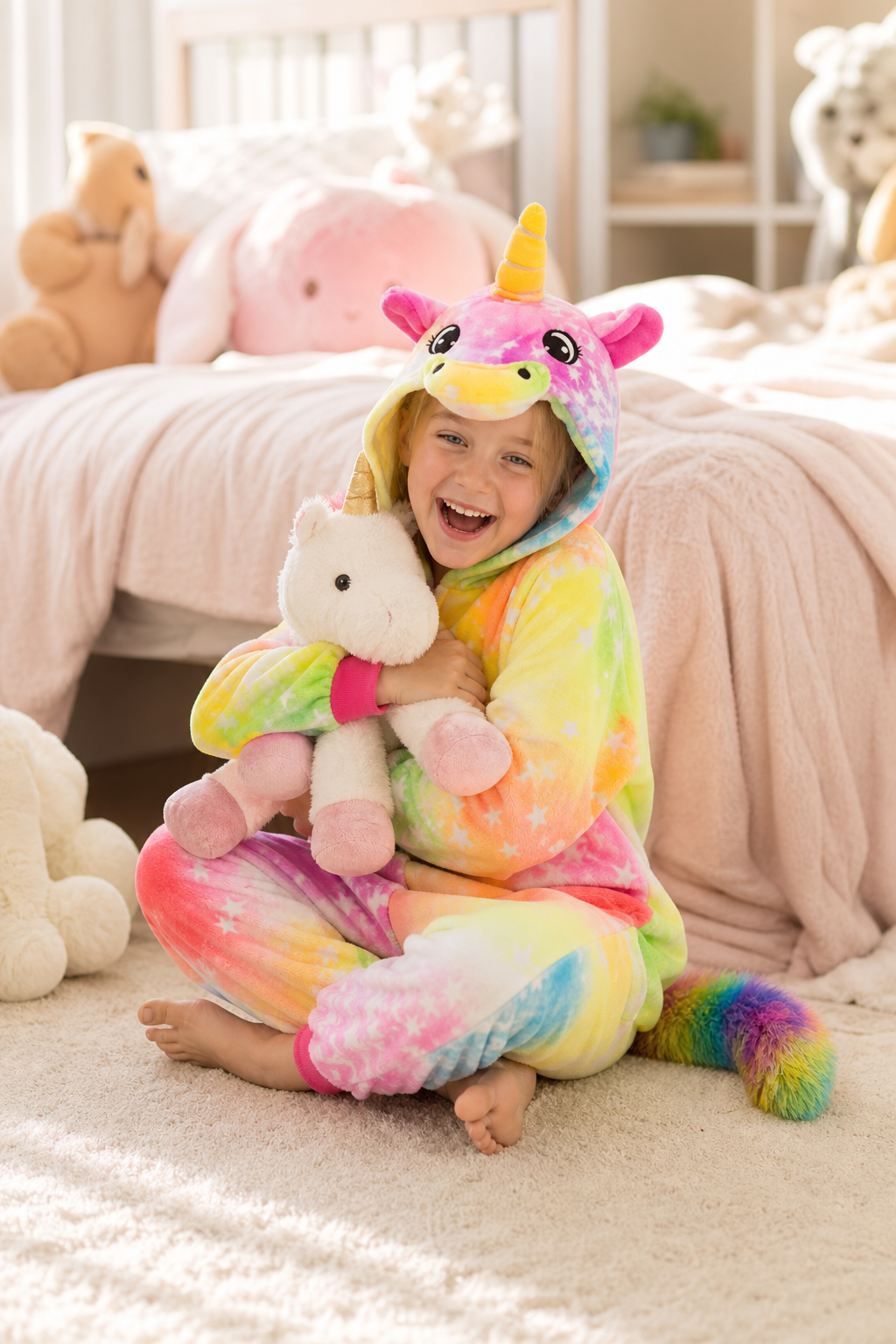Kids' Hooded Rainbow Tie-Dye Star Unicorn Kigurumi Onesie