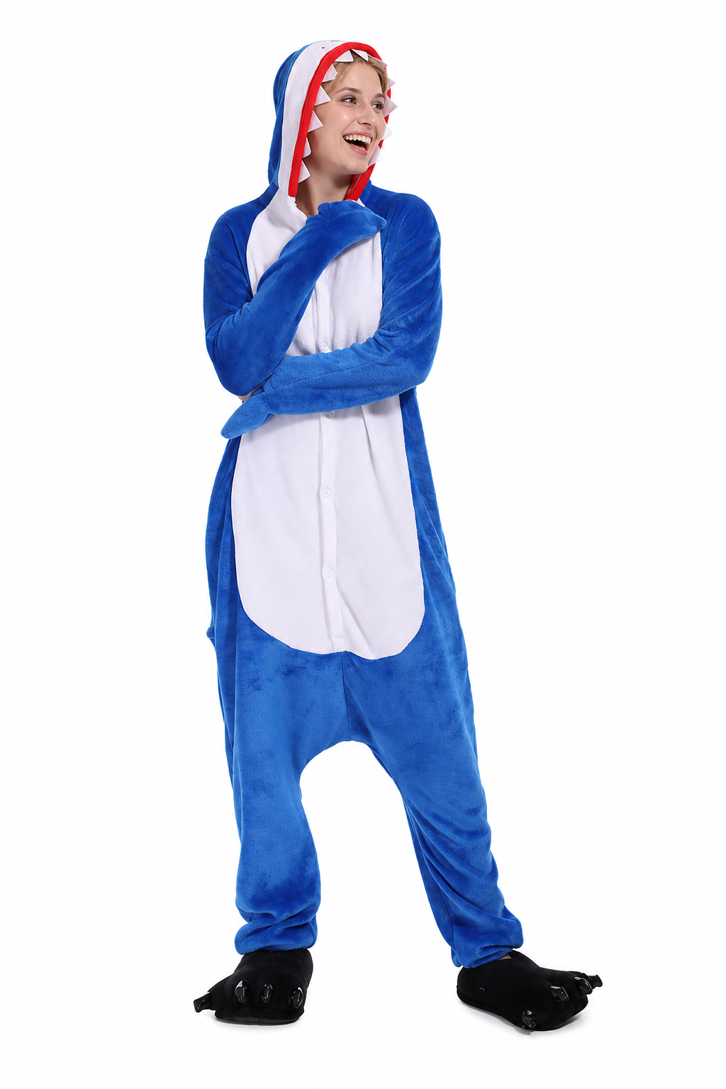 Adult Blue Shark Kigurumi Onesie with Teeth Hood