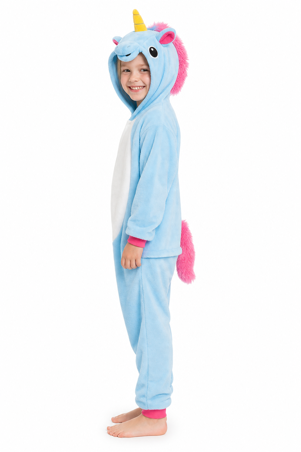 Kids' Hooded Solid Light Blue Unicorn Plush Kigurumi Onesie