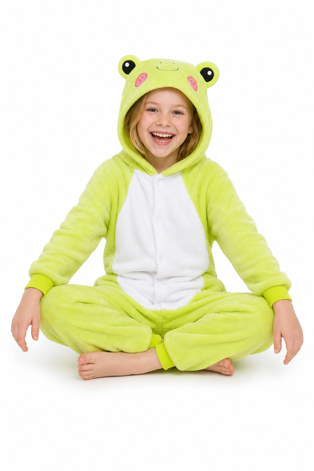 Kids' Hooded Bright Green Frog Plush Kigurumi Onesie