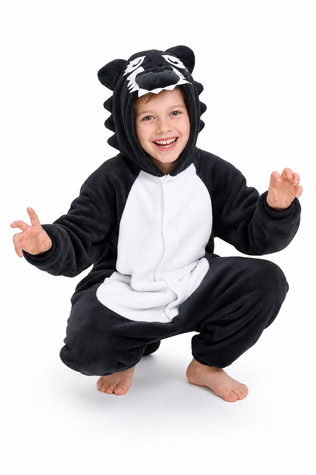 Kids' Hooded Black and White Badger Kigurumi Pajama Onesie