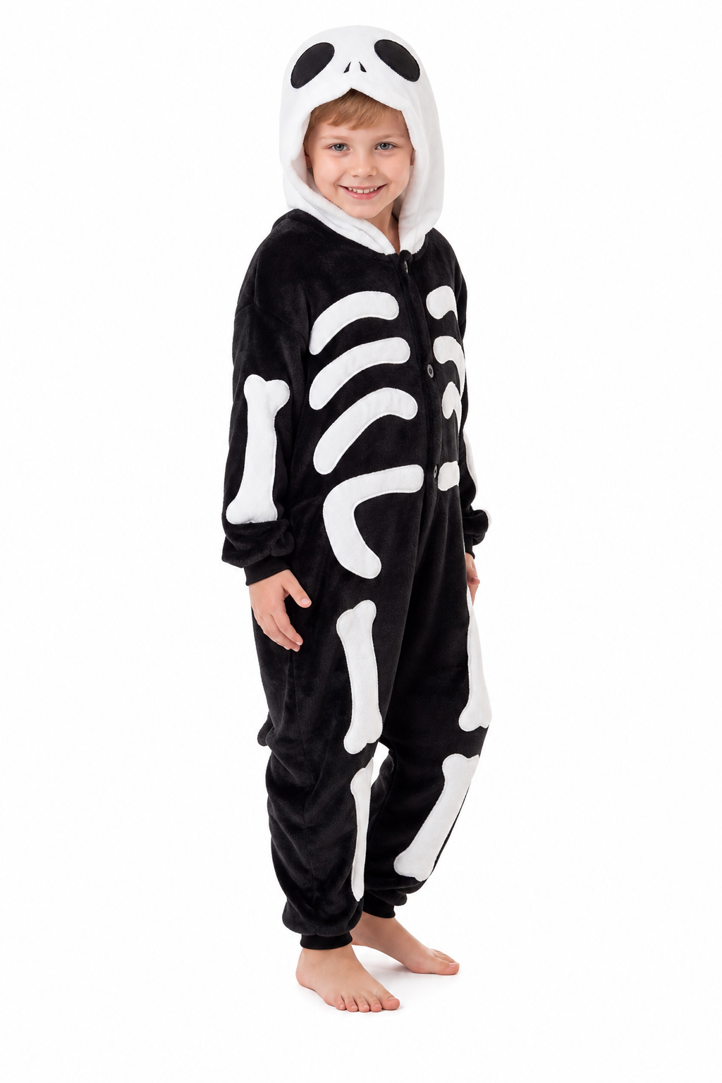 Kids' Hooded Black Skeleton Kigurumi Onesie